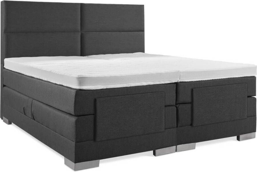 Soft bedden Elektrische Boxspring 200x200 Incl. 4 vlaks hoofdbord Antraciet met plint