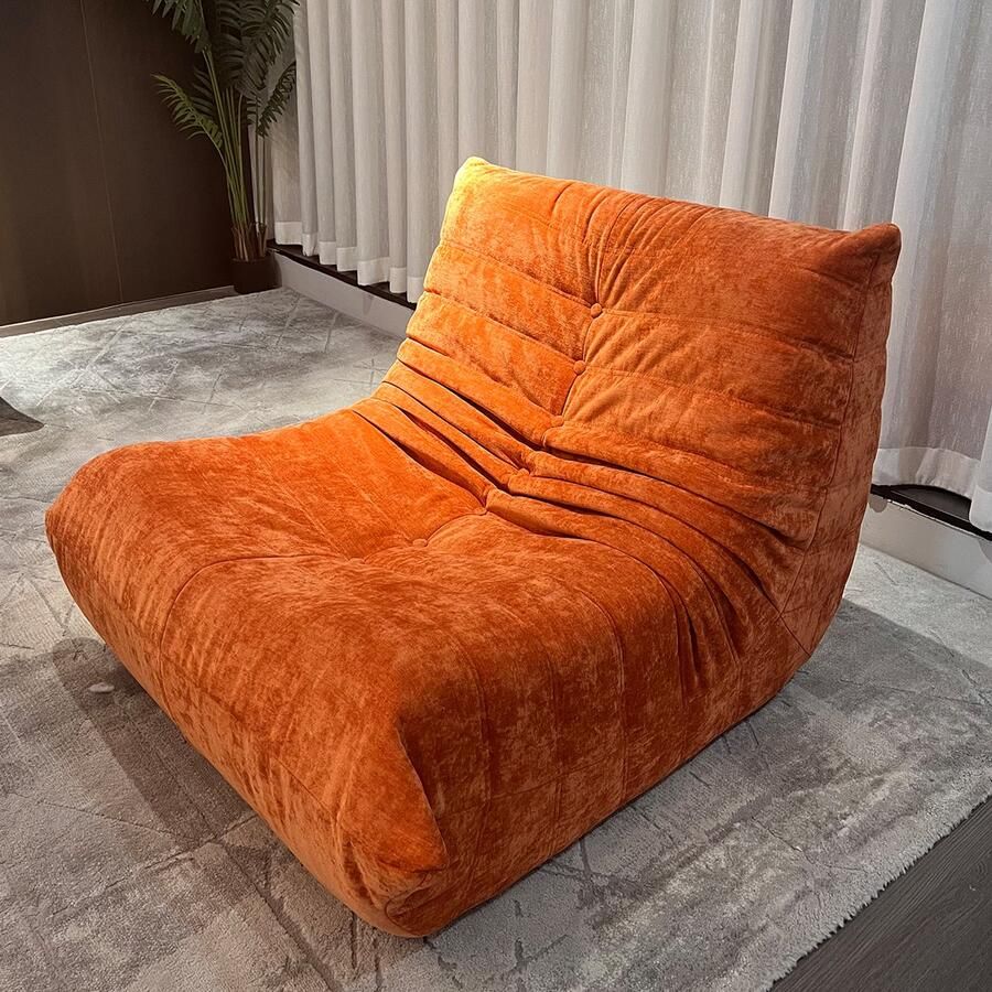 SoftEva – Togo Canapés Zitzak Vloerfauteuil voor Volwassenen Ergonomische Luie Stoel met Chenille Linnen Bekleding Hoge Dichtheid Spons tot 150 kg Belastbaar Oranje 80 × 100 × 72 cm