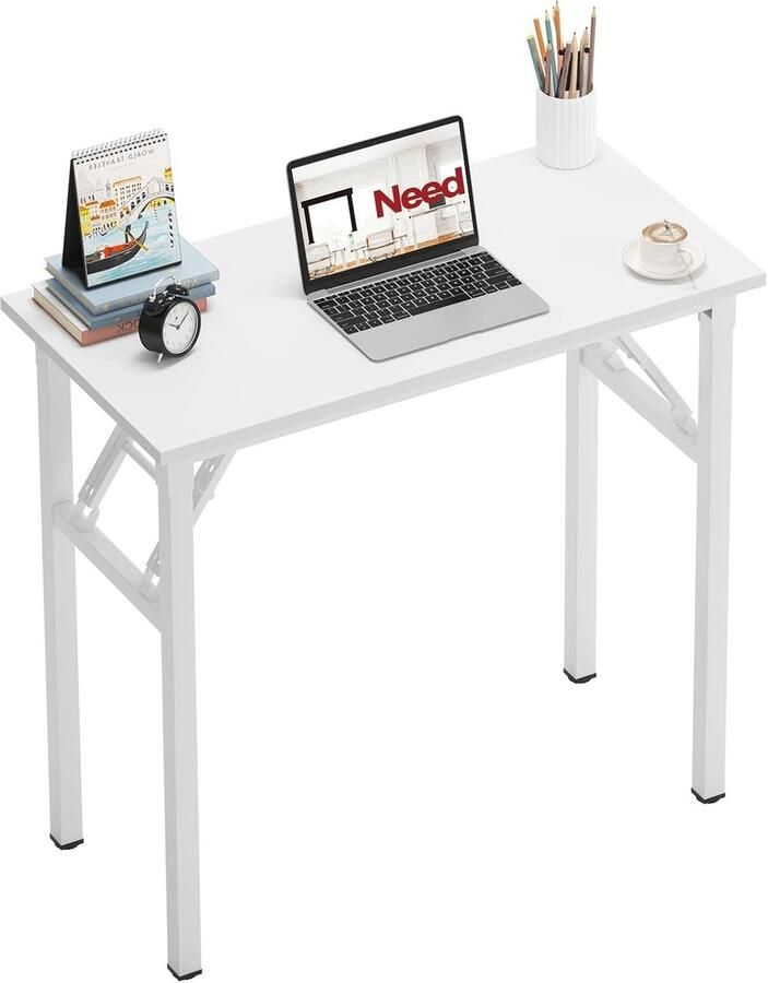 Sogeshome Compact computerbureau kleine opvouwbare tafel 80 x 40 cm voor thuiskantoor klein schrijfbureau wit