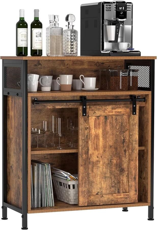 Sogeshome Dressoir keukenkast bijzetkast opbergkast archiefkast met schuifdeur voor keuken woonkamer en studeerkamer industriële stijl 70 x 30 x 80 cm Bruin