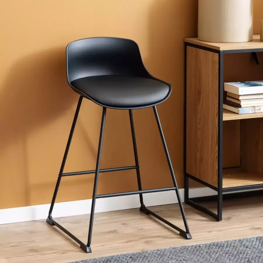 Sohome Barstoel set van 2 'Stony' PU kleur Zwart (zithoogte 66cm)