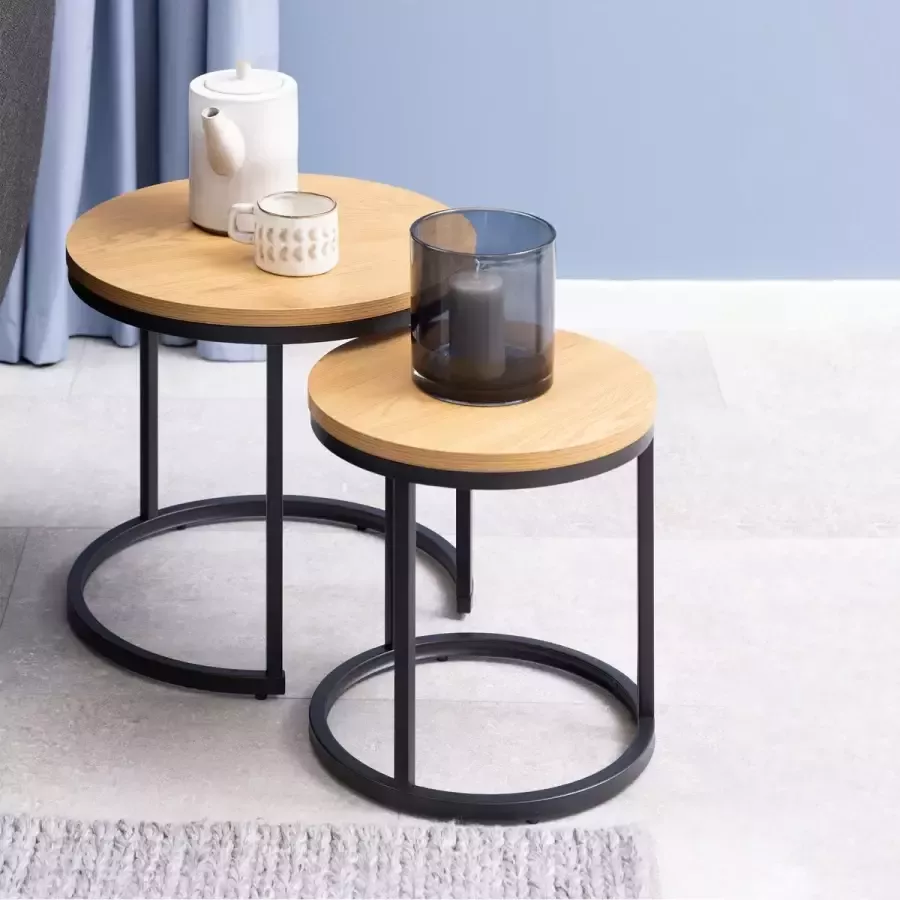 Sohome Bijzettafel Margalit Eiken Set van 2 stuks Naturel Rond