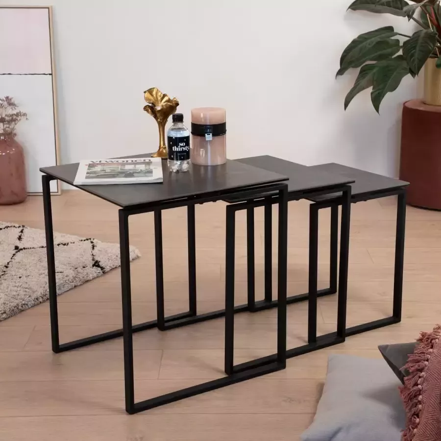 Sohome Bijzettafel 'Matalie' Keramiek Set van 3 stuks kleur Zwart
