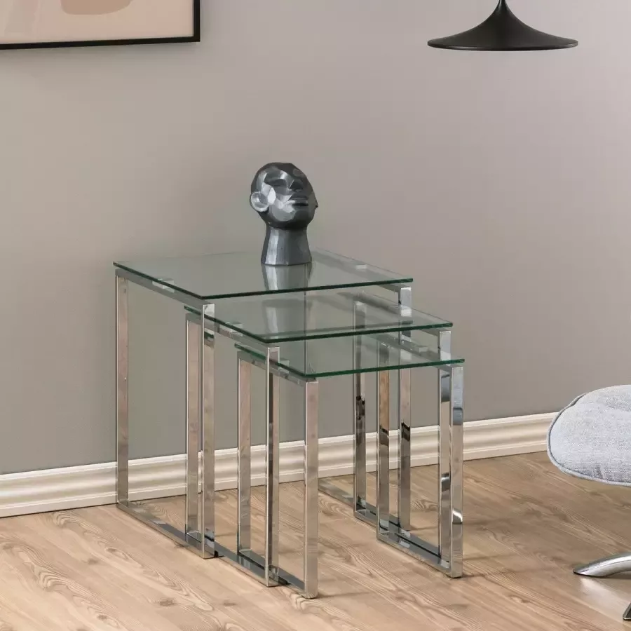 Sohome Bijzettafel 'Matalie' set van 3 stuks kleur Chroom