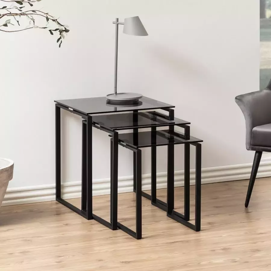 Sohome Bijzettafel 'Matalie' Set van 3 stuks kleur Smoke