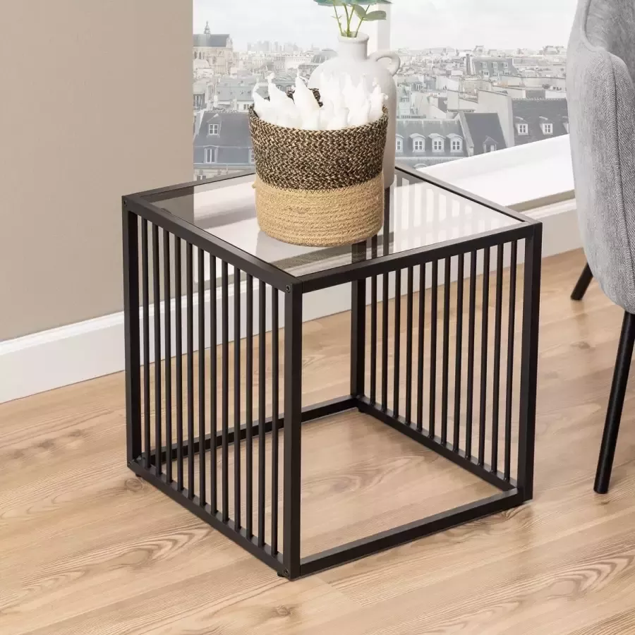 Sohome Bijzettafel Susane Glas 40 x 40cm Grijs Vierkant - Foto 2