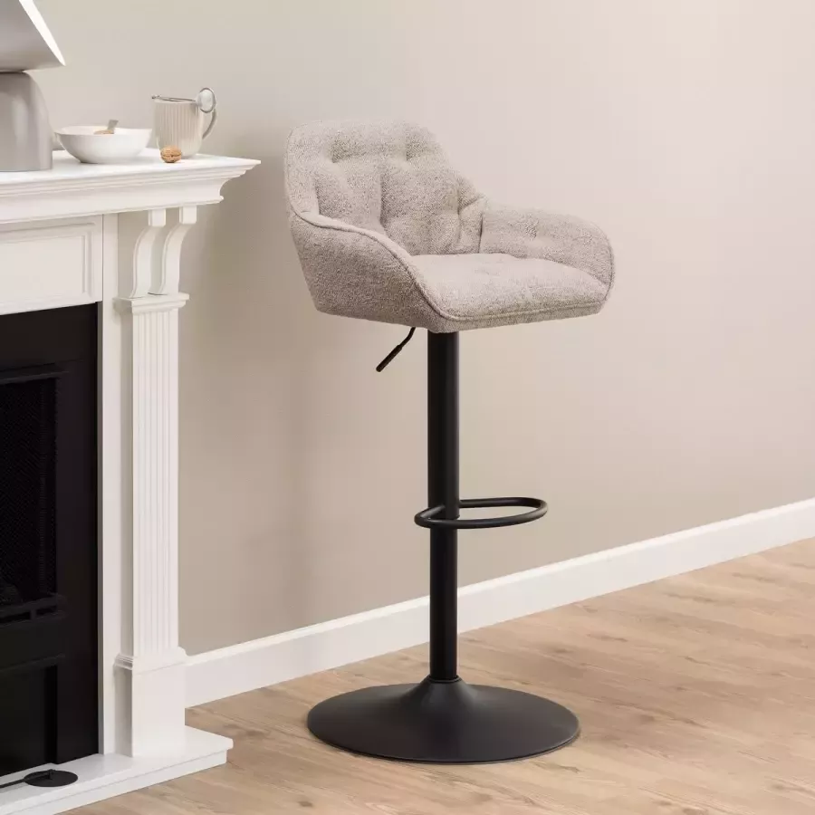 Sohome Draaibare Barkruk set van 2 'Otto' Bouclé kleur Beige (zithoogte 63-84cm)