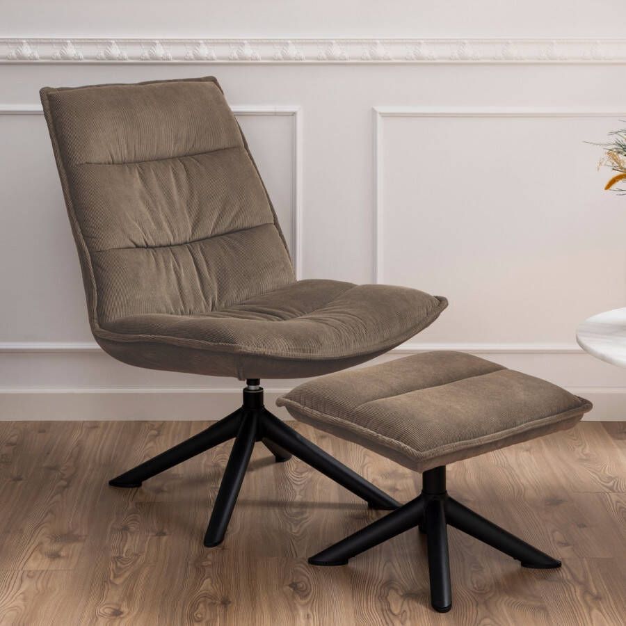 Sohome Draaibare Fauteuil Marya Rib met voetenbankje Beige