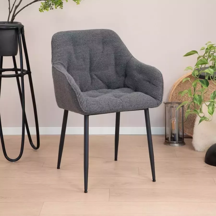 Sohome Eetkamerstoel set van 2 'Otto' Bouclé kleur Antraciet - Foto 2