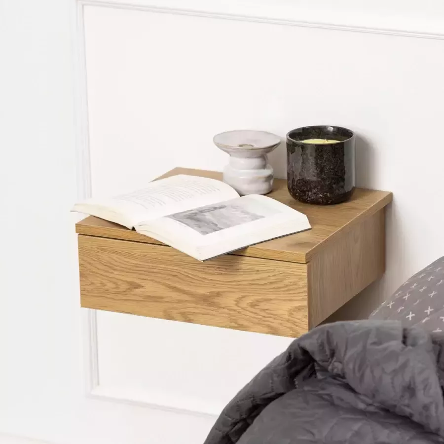 Sohome Hangend Nachtkastje 'Nickelous' Met 1 lade kleur Naturel