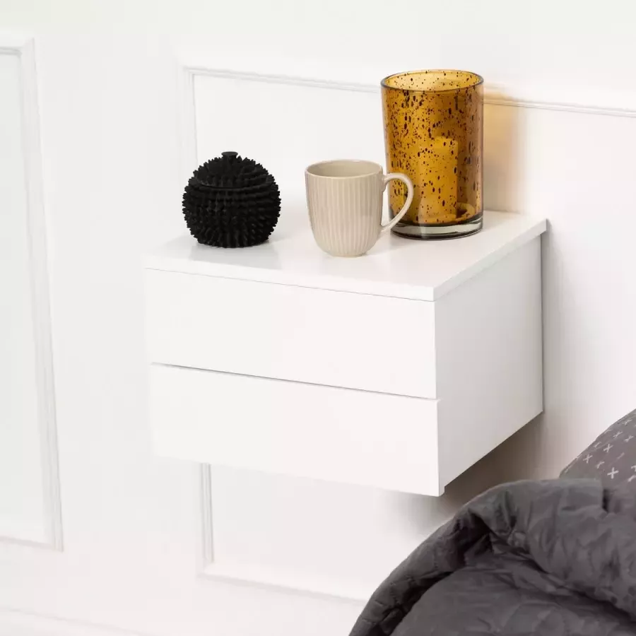 Sohome Hangend Nachtkastje 'Nickelous' Met 2 lades kleur Wit - Foto 2