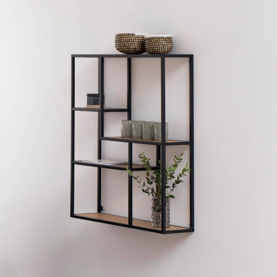 Sohome Hangend Wandrek Joannie Hout metaal 4-laags asymmetrisch 91 x 75 cm