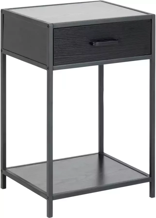 Sohome Nachtkastje 'Joannie' Met lade Essen en metaal 42 x 35cm kleur Zwart