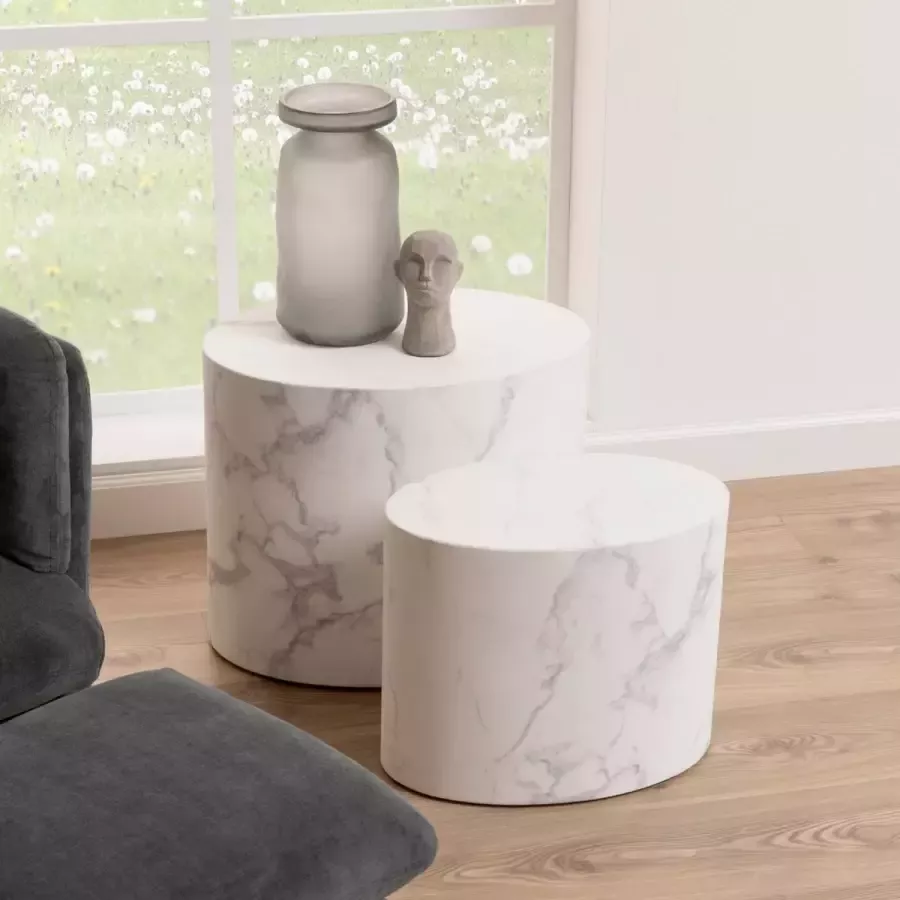 Sohome Ovale Salontafel Bronwyn Marmerlook Set van 2 stuks Wit