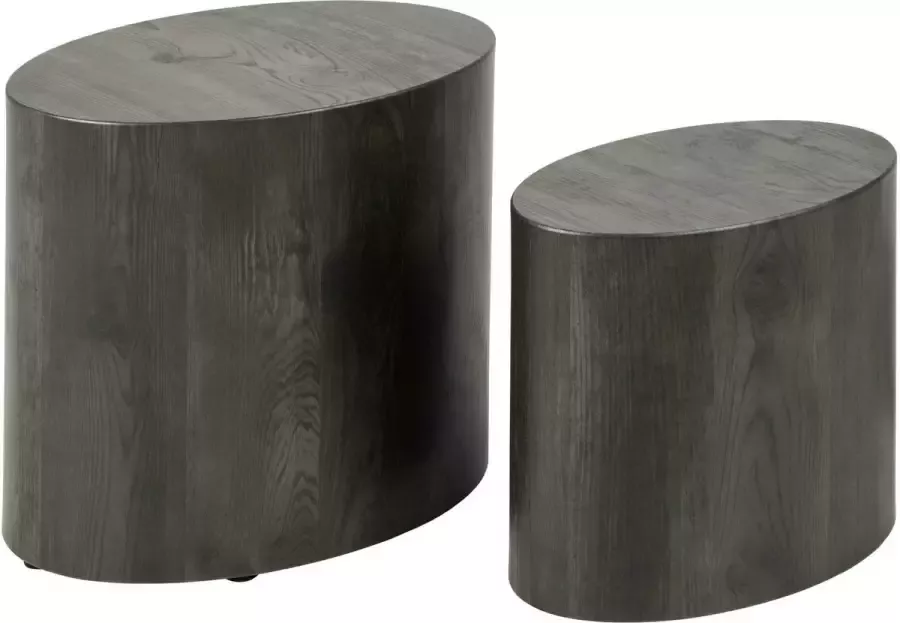 Sohome Ovale Salontafel 'Petrine' Set van 2 stuks kleur Essenhout antraciet