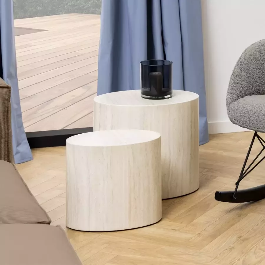 Sohome Ovale Salontafel 'Bronwyn' Set van 2 stuks Travertine kleur Zand - Foto 2