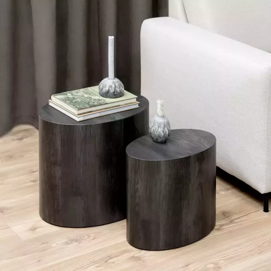 Sohome Ovale Salontafel 'Petrine' Set van 2 stuks kleur Essenhout antraciet