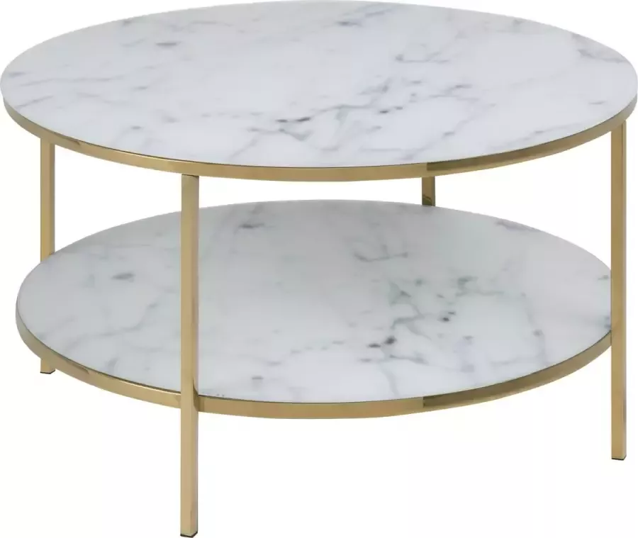 Sohome Ronde Salontafel 'Aubri' Ø80cm met onderblad Wit Marmer onderstel goud