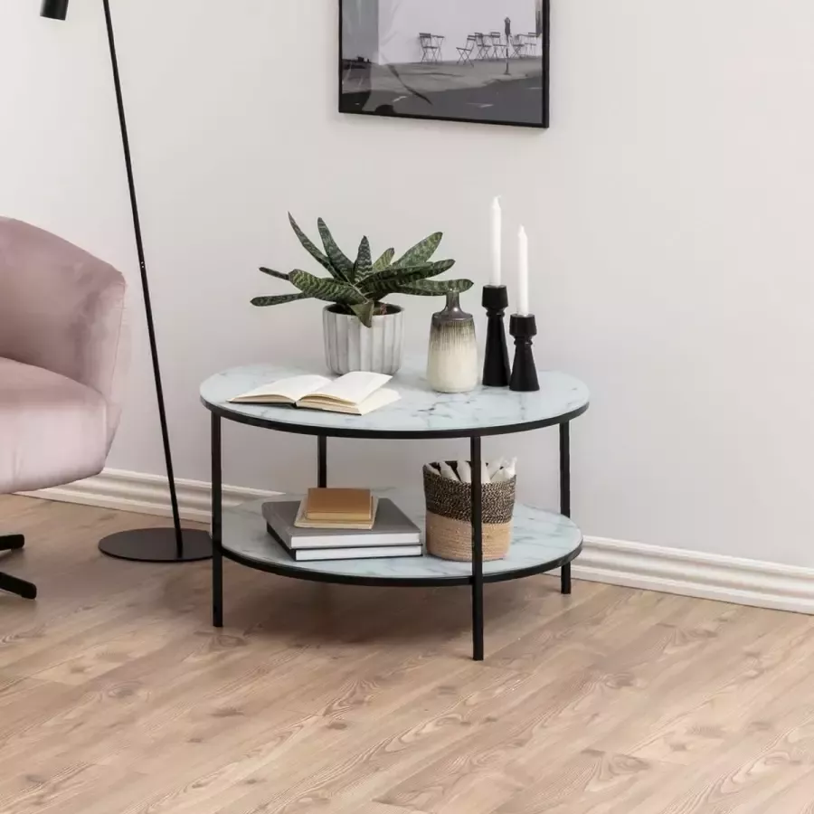Sohome Ronde Salontafel 'Aubri' Marmer 80cm kleur zwart wit