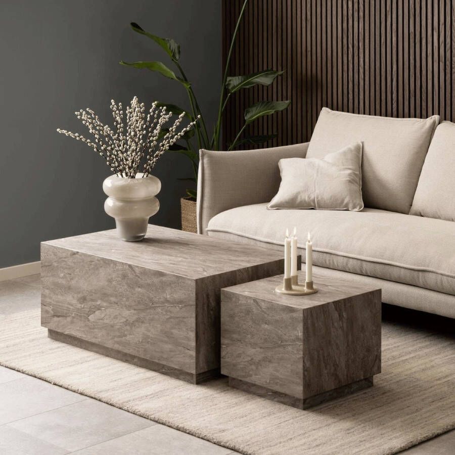 Sohome Salontafel Dinorah Marmerlook Set van 2 stuks Kleur Grijs