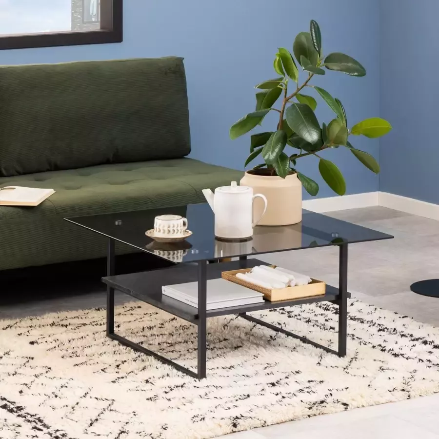 Sohome Salontafel 'Jamaris' Marmerprint en glas 80 x 80cm kleur Zwart