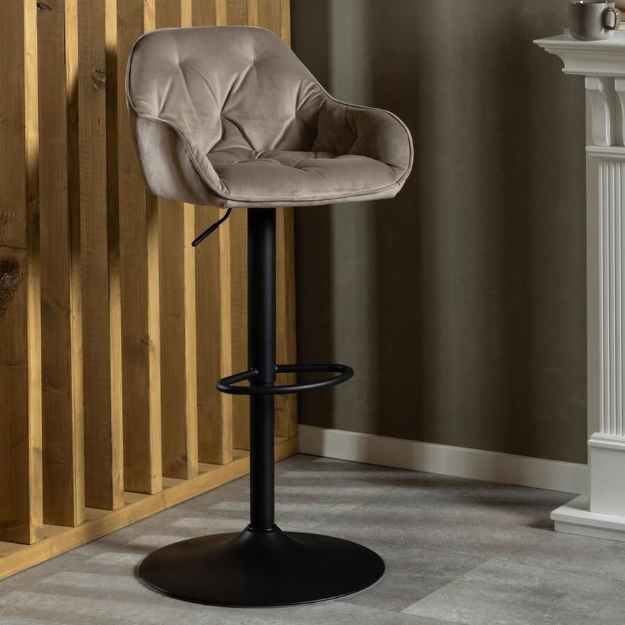 Sohome Draaibare Barkruk set van 2 Otto Velvet Beige zithoogte 63-84cm