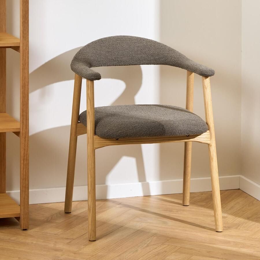 Sohome 2x Eetkamerstoel Gerado Eikenhout en Bouclé Taupe Japandi