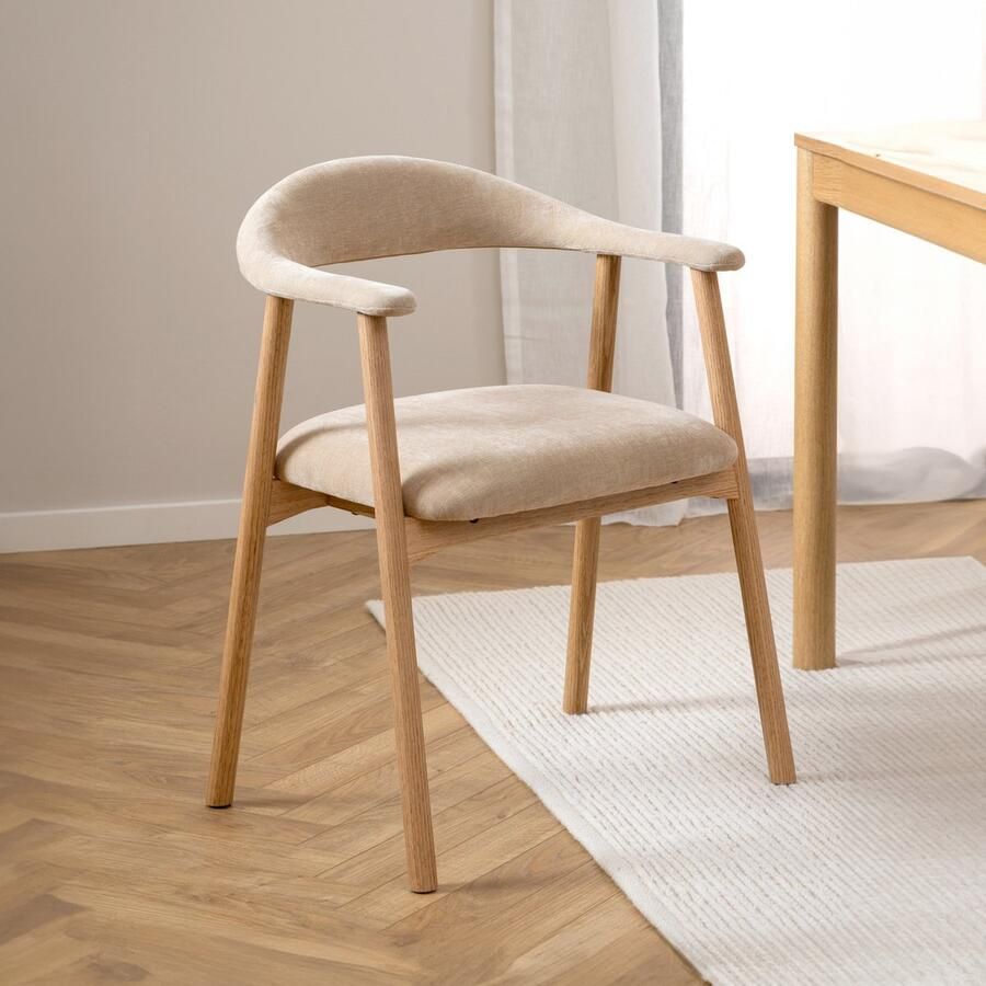 Sohome Eetkamerstoel set van 2 Karna Eikenhout en chenille-stof Beige