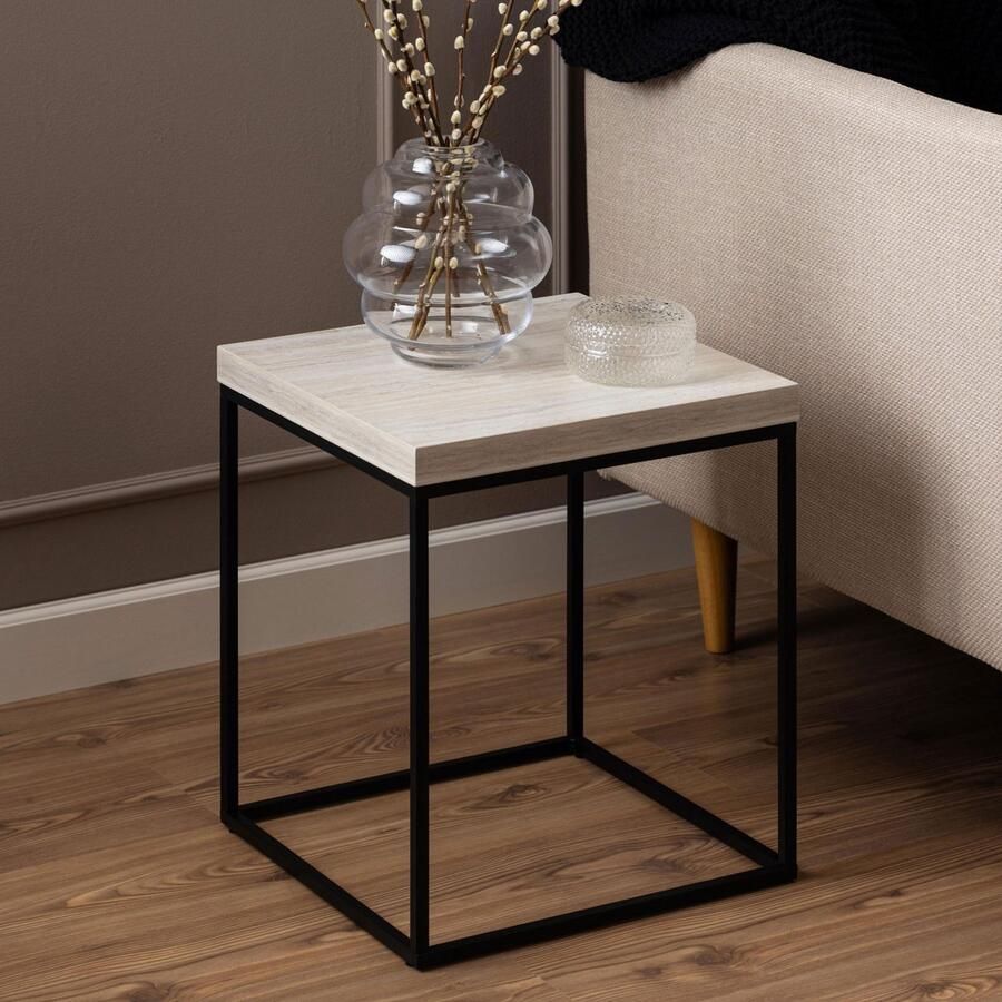 Sohome Bijzettafel Maresa Travertine look 40 x 40cm Beige Vierkant