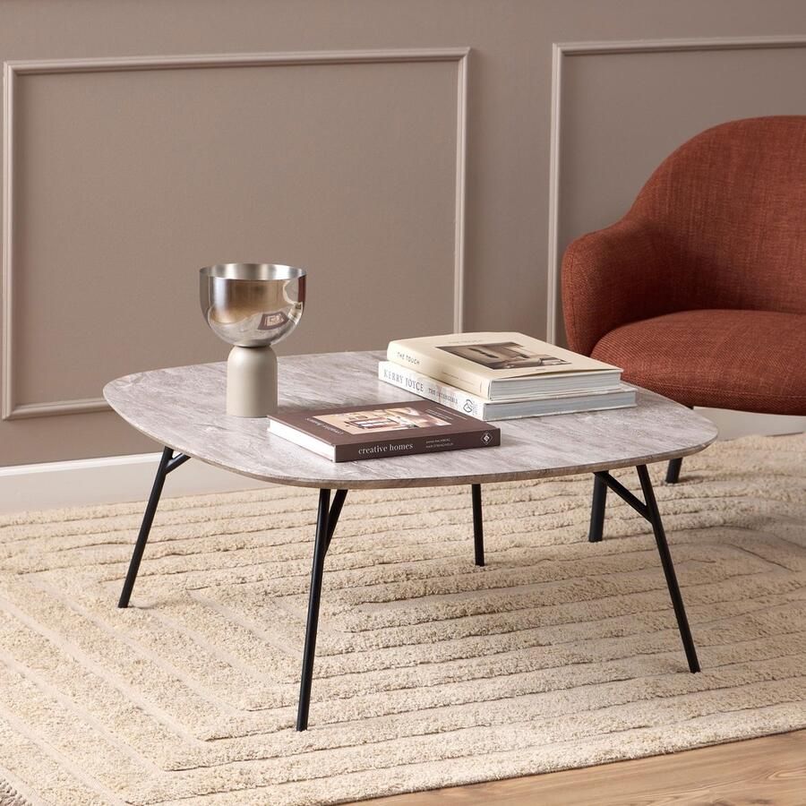 Sohome Deens Ovale Salontafel Jacqulene Marmerlook 90 x 90cm Grijs Ovaal