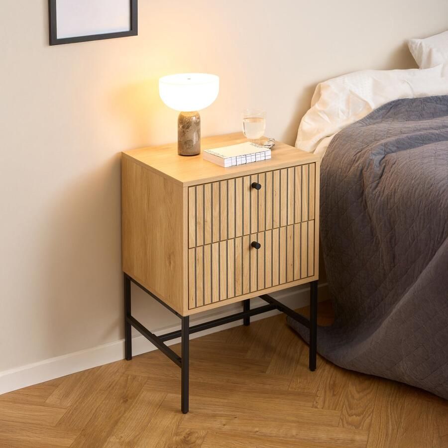 Sohome Nachtkastje Dashon Eikenlook Met 2 laden Naturel