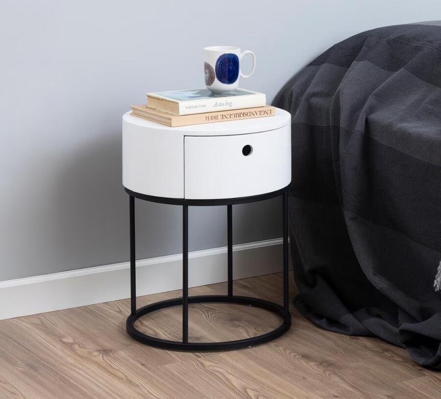 Sohome Rond Nachtkastje Adelaide met lade Wit