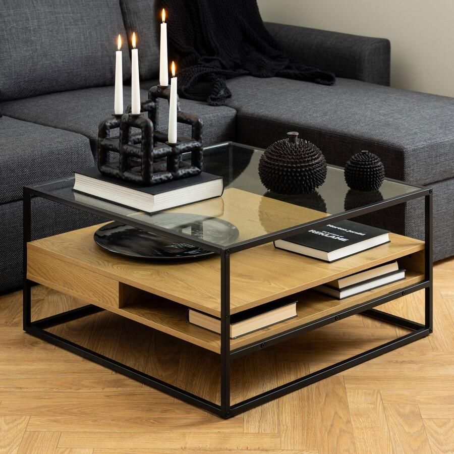 Sohome Salontafel Demitris Eiken en glas 80 x 80cm