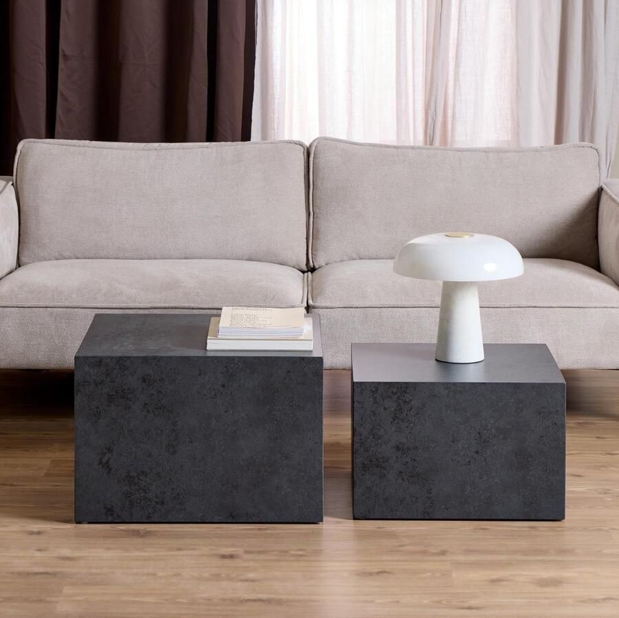 Sohome Salontafel Dinorah Black Ocean look Set van 2 stuks Zwart Vierkant
