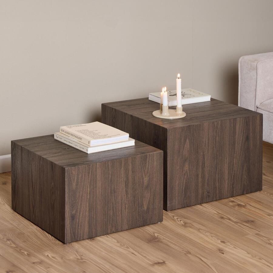 Sohome Salontafel Dinorah Essenlook Set van 2 stuks Bruin Vierkant