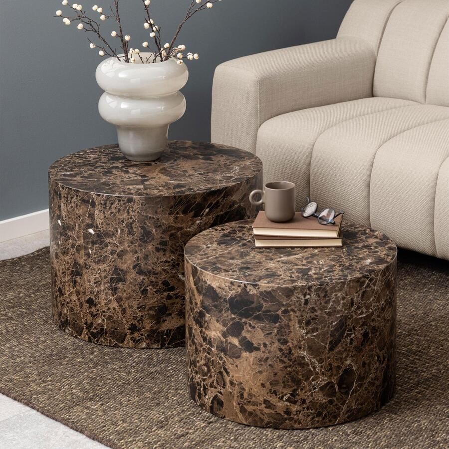 Sohome Salontafel Dinorah Marmerlook Set van 2 stuks Bruin