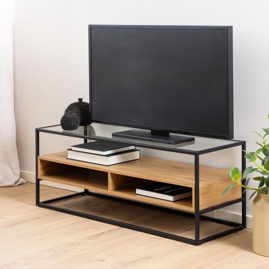 Sohome TV-meubel Demitris Eiken en glas 120cm Transparant