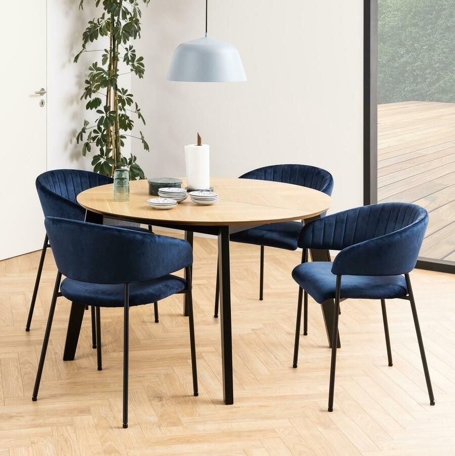 Sohome Uitschuifbare Ronde Eettafel Nyesha Eiken visgraat 120 x 120 198cm