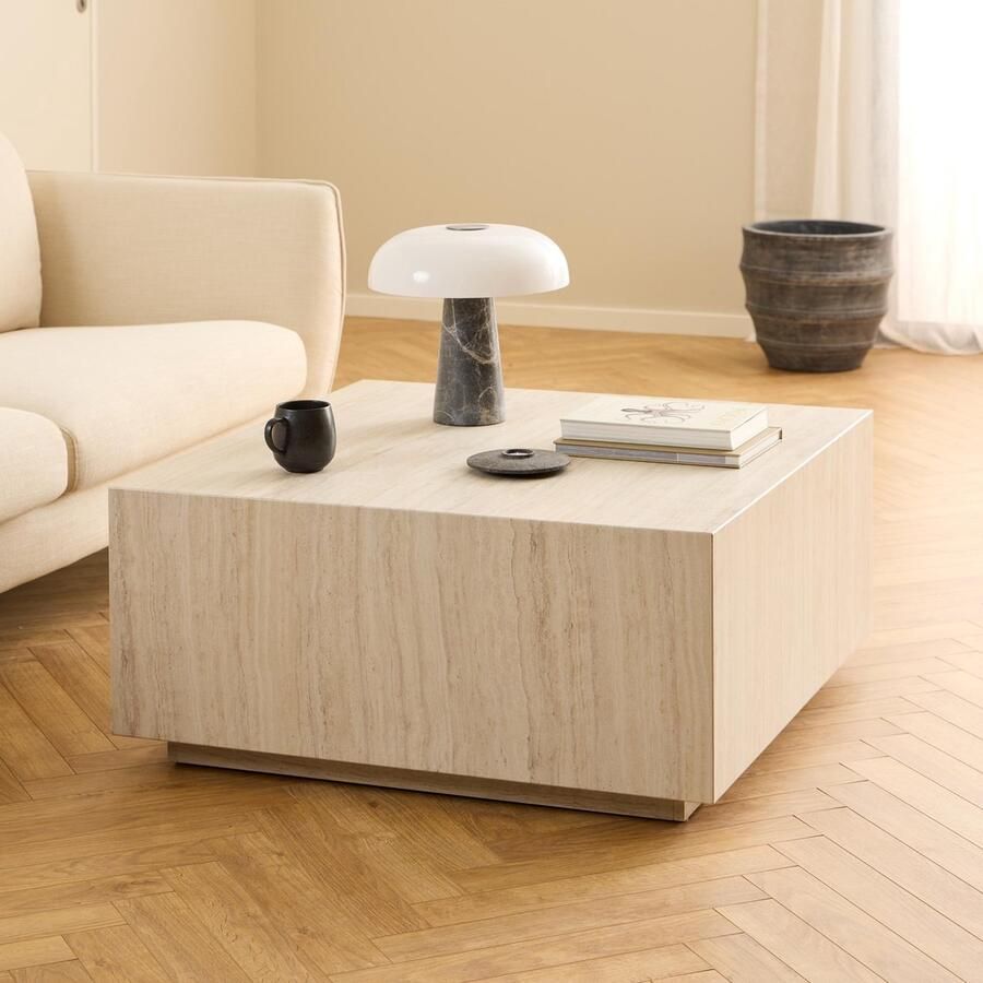 Sohome Vierkante Salontafel Dinorah Travertin look 90 x 90cm Beige