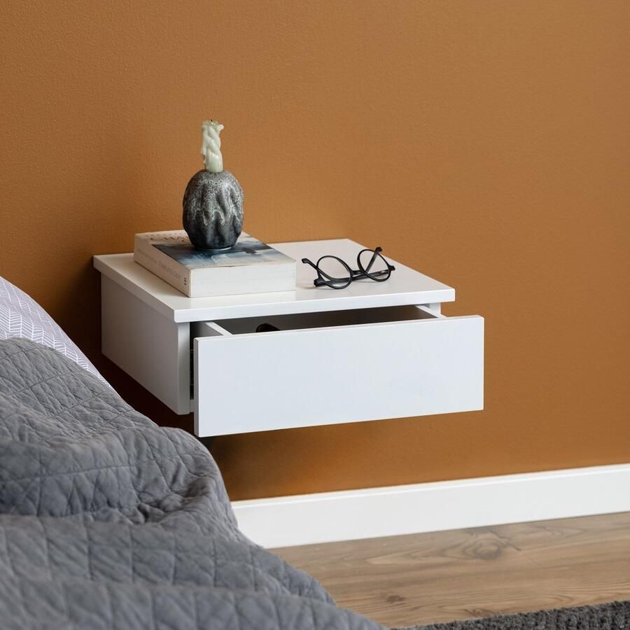 Sohome Hangend Nachtkastje 'Nickelous' met 1 lade kleur Wit