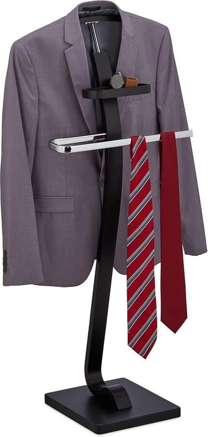 Candala dressboy met bakje voor pakken & broeken HBD: 112 x 46 x 32 cm slaapkamer & inloopkast zwart zilver