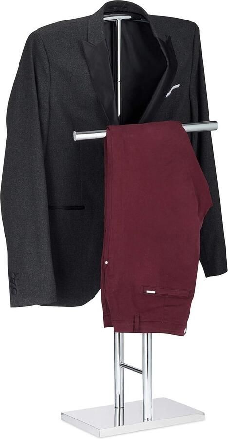 Candala dressboy chroom kledingstandaard vrijstaand ook voor handdoeken dubbele beugel HBD: 106x49x20 cm zilver