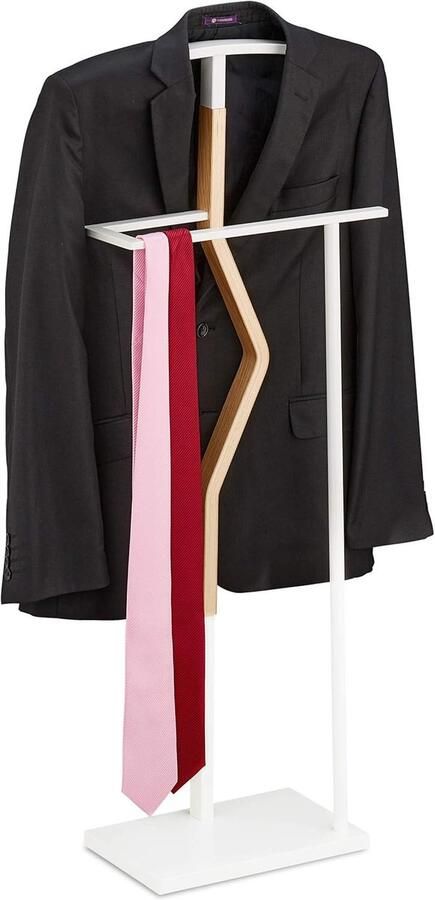 Candala dressboy staal voor man & vrouw hout en metaal slaapkamer kledingstandaard HBD 107x48x20 cm wit natuur