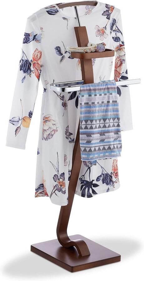 Candala dressboy notenhout look kledingstandaard van hout & metaal kledingbutler HBD: 112 x 46 5 x 33cm donkerbruin