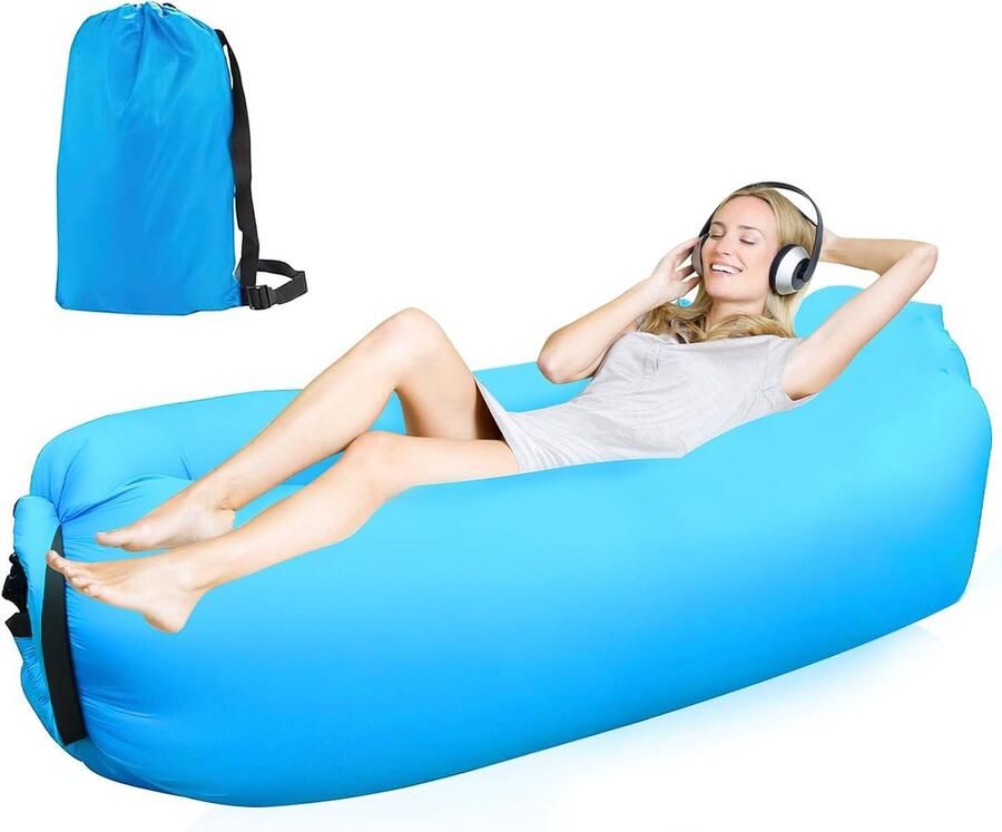 Lucht zitzak 200 x 70 cm opblaasbare strandbank outdoor camping met draagbare verpakking blauw