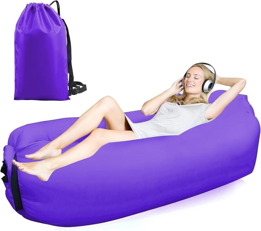 Opblaasbare strandbank 200 x 70 cm opblaasbaar outdoor camping luchtbank camping opblaasbaar met draagbare verpakking paars