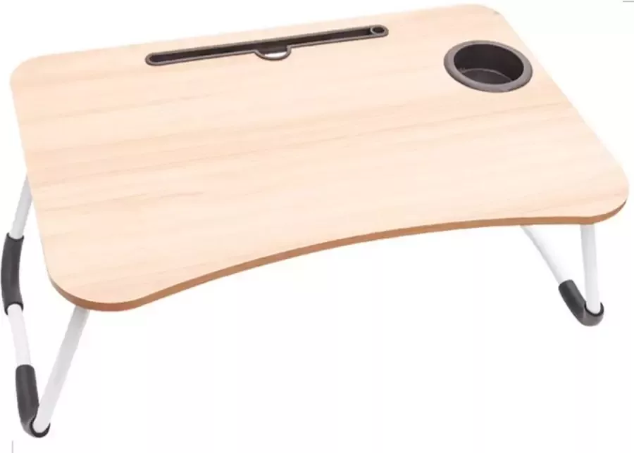 Solid homecare Bedtafel inklapbaar met bekerhouder en tablet houder licht bruin