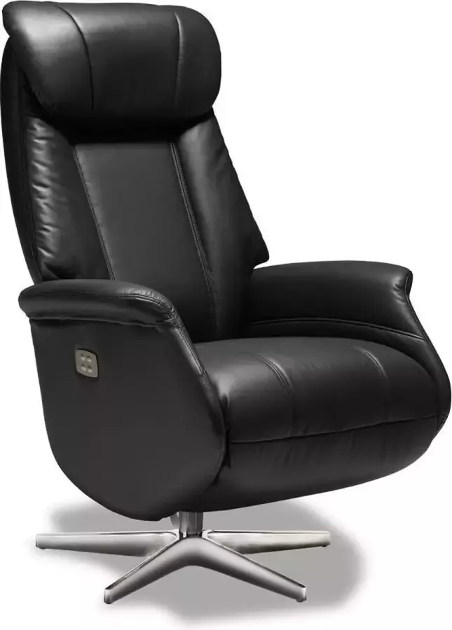Hioshop Brack stoel luxe verstelbare relaxfauteuil met motor echt leder zwart. - Foto 1