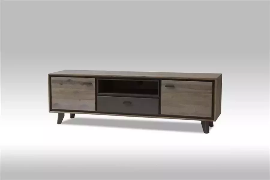 Hioshop Marla TV-meubel met 2 deurtjes en 1 lade acaciahout bruin-grijs. - Foto 2