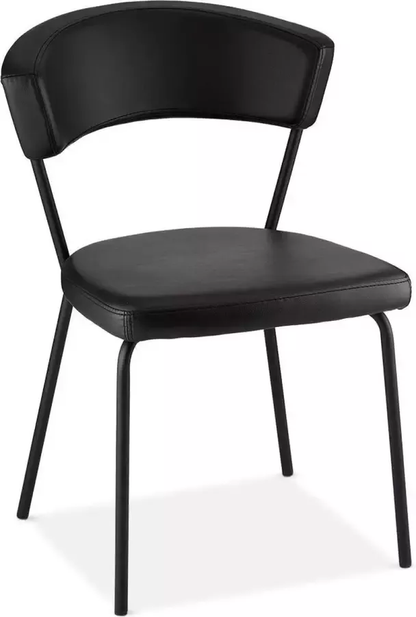 Hioshop 4 x Plim eetkamerstoel zwart PU kunstleer zwart metaal.